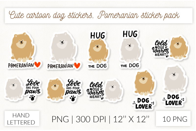 cute-cartoon-dog-sticker-set-pomeranian-stickers
