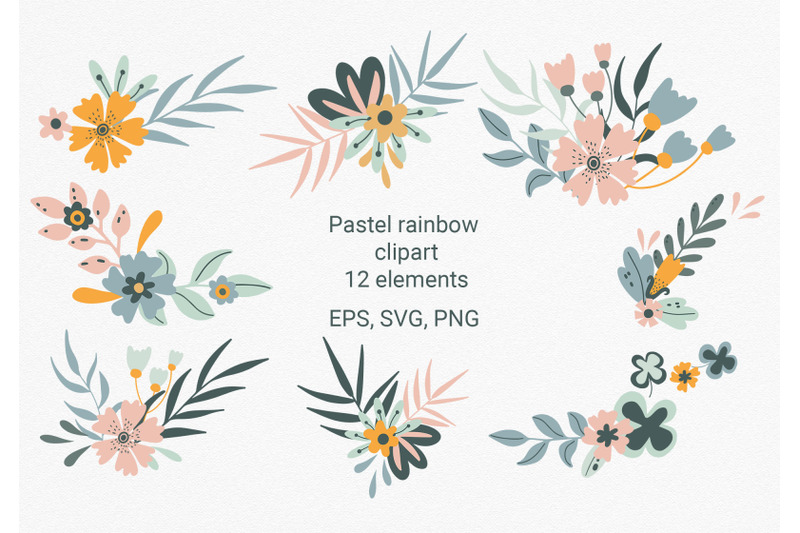 boho-rainbow-floral-clipart-set