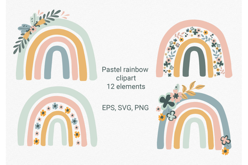 boho-rainbow-floral-clipart-set