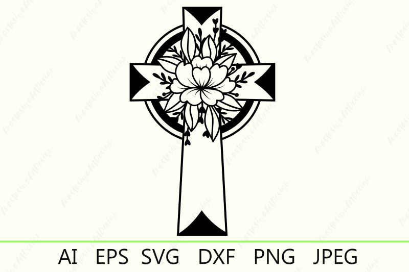 celtic-cross-with-flowers-svg-floral-cross-silhouette