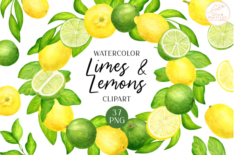 Watercolor Lemons and Limes Clipart. Summer Fruit Wreath, Frame PNG By ...