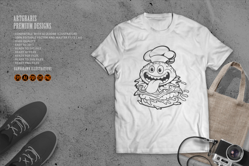 funny-delicious-tacos-with-chef-hat-monochrome-svg