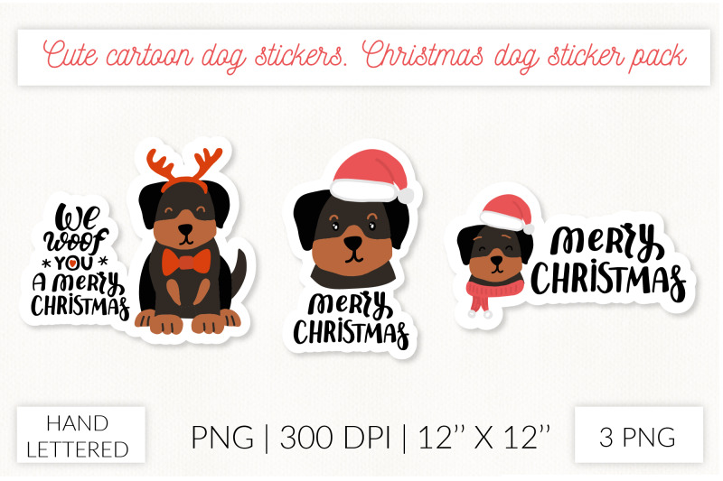 christmas-dog-sticker-set-puppy-rottweiler-christmas