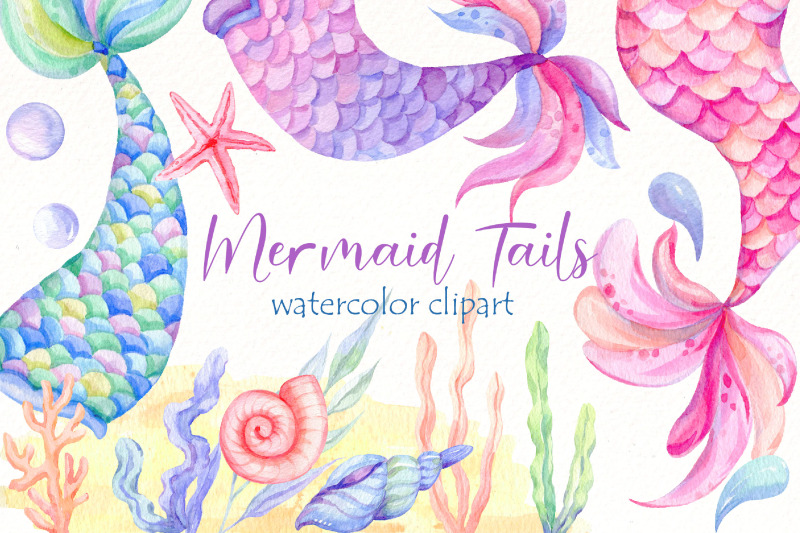 watercolor-mermaid-tail-clipart-undersea-animal-png-bundle