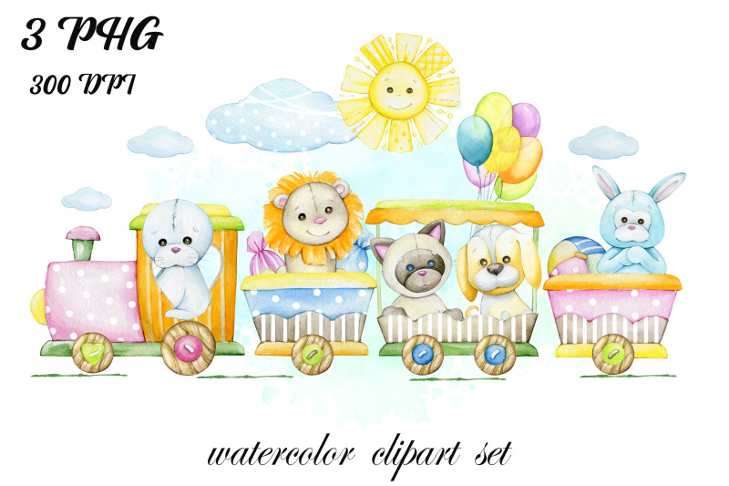 tropics-watercolor-clipart-trains-balloons-sun-cute-animals-clipar