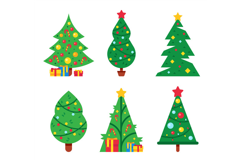 christmas-trees-decorated-with-lights-garlands-and-star-on-top-cartoo