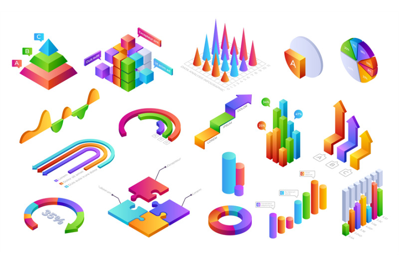 infographic-3d-elements-isometric-graphic-charts-progress-bars-with-p