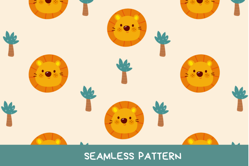 seamless-pattern-vector-with-cute-lion-kawaii-clipart