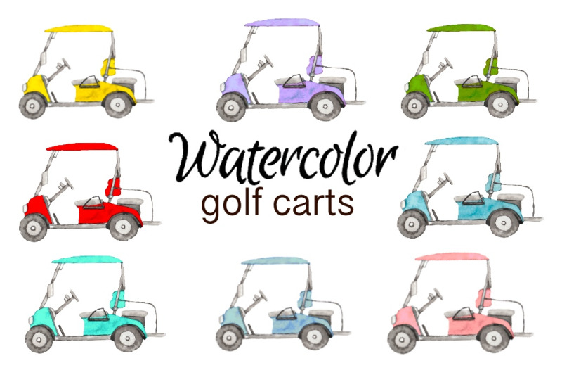 golf-carts-watercolor-clipart-vehicle-transport-car-game