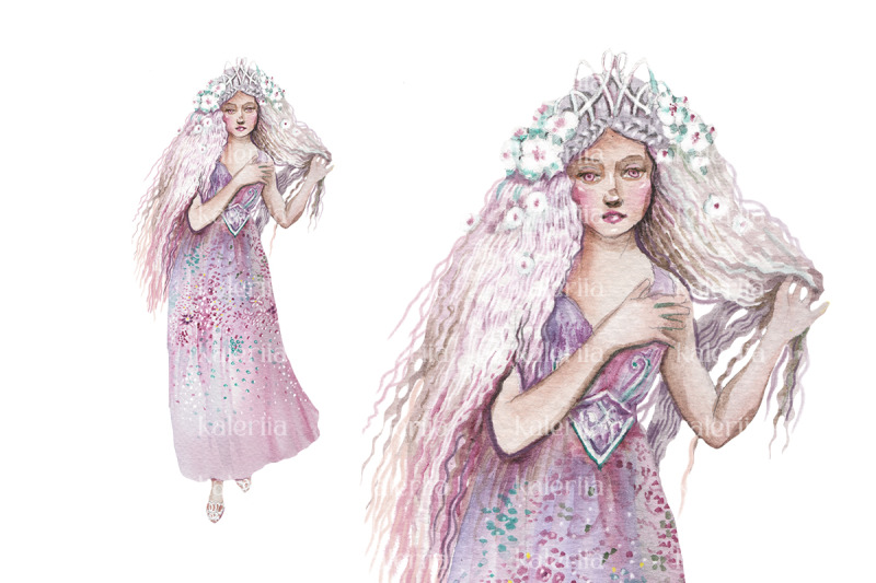princess-in-pink-dress-watercolor-mystic-lovely-cute-woman-art