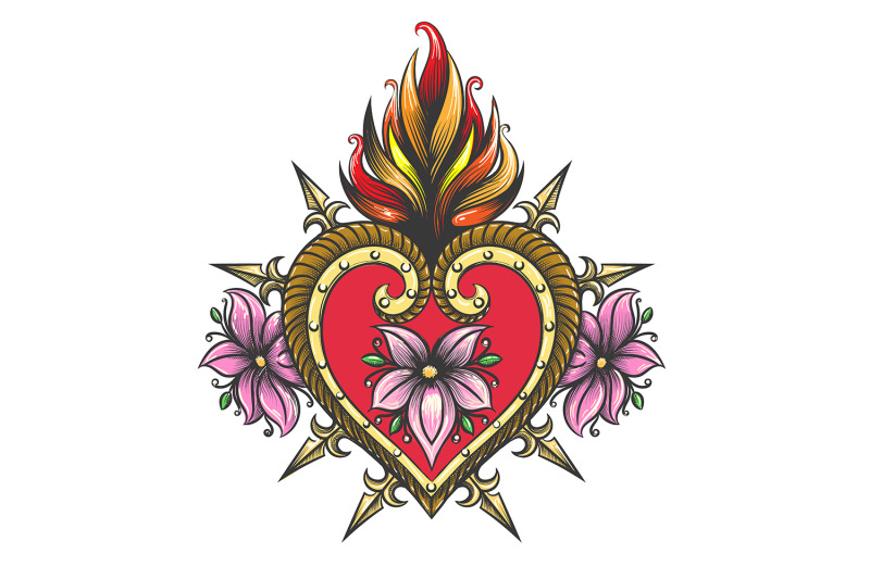 sacred-heart-symbol-colorful-tattoo-isolated-on-white