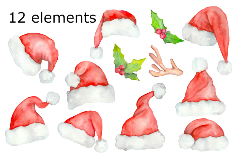 santa-hats-watercolor-clipart