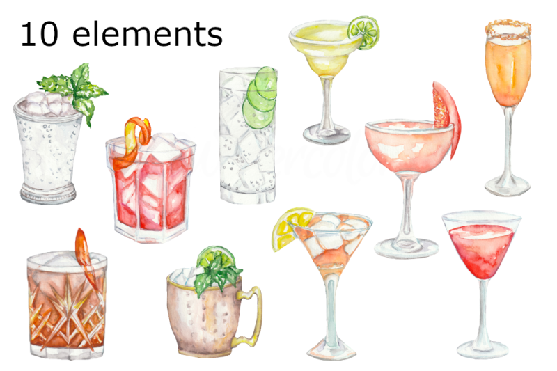 classic-cocktails-watercolor-clipart