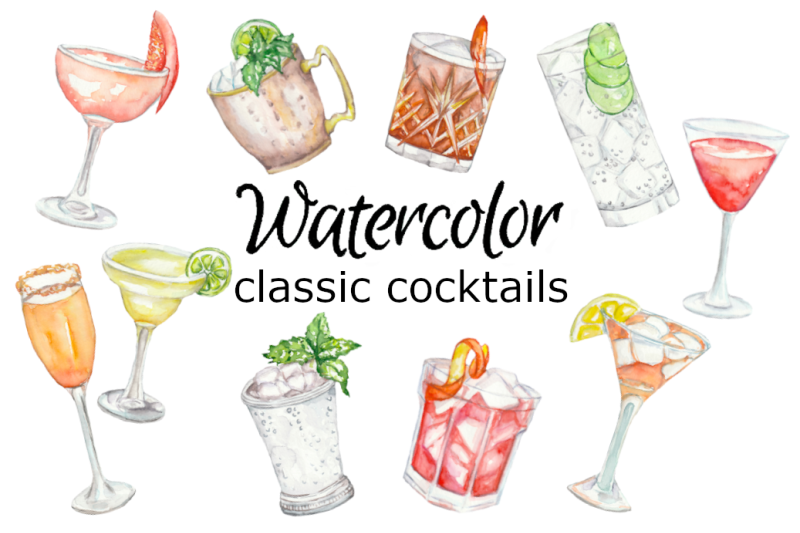 classic-cocktails-watercolor-clipart