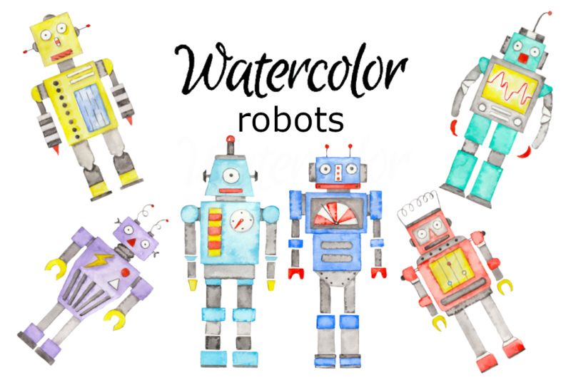 robots-watercolor-clipart