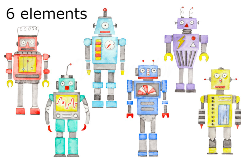 robots-watercolor-clipart