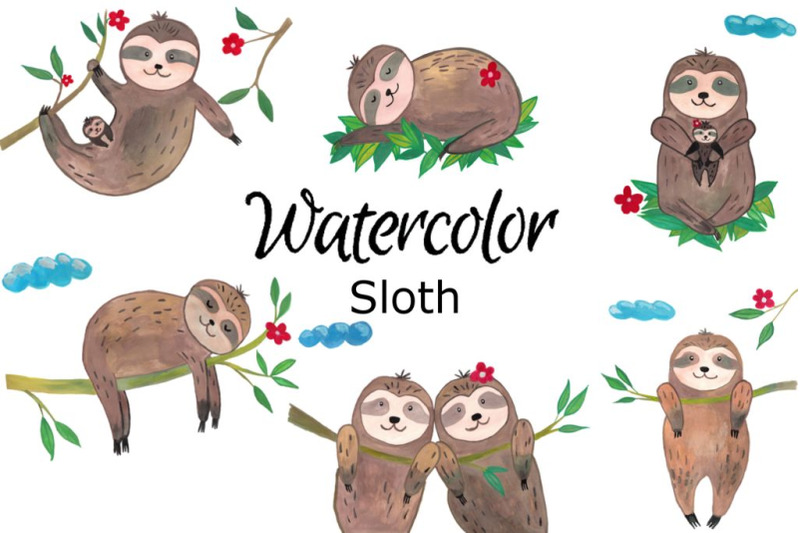 sloth-watercolor-clip-art