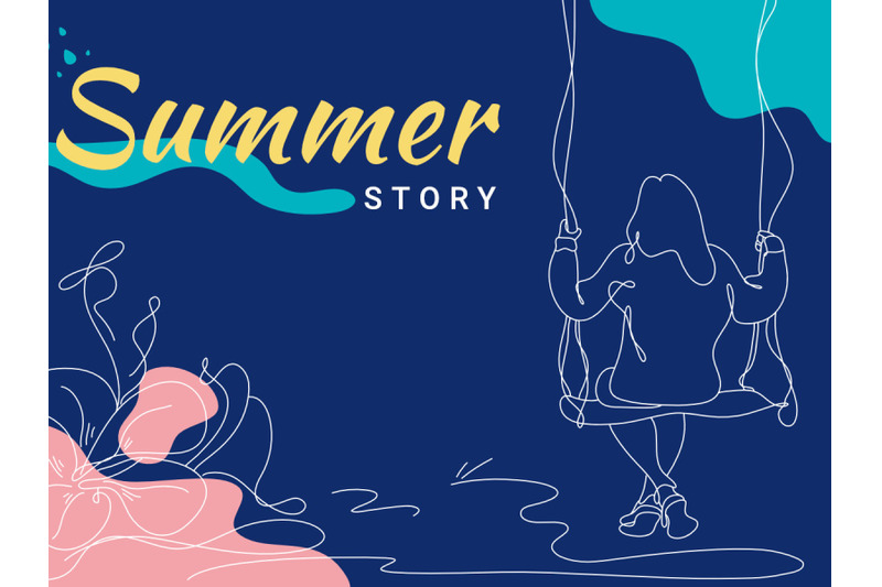 summer-story-flat-illustration-abstract-background-line-art