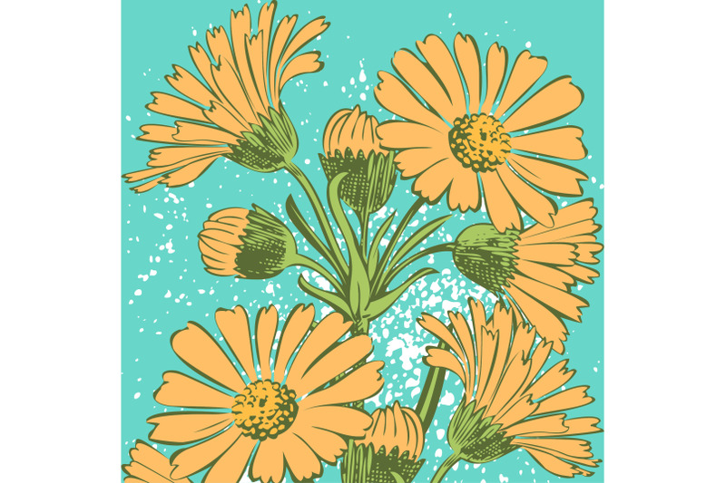 attractively-arranged-bunch-of-flowers-drawn-yellow-chrysanthemum-flow