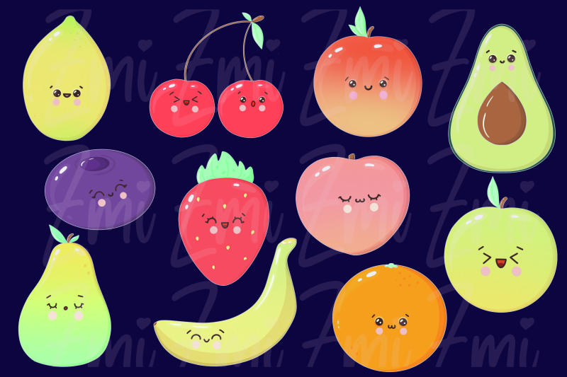 kawaii-fruits-clipart-illustration