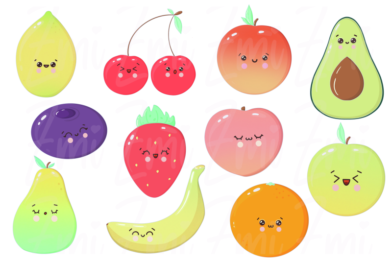 kawaii-fruits-clipart-illustration