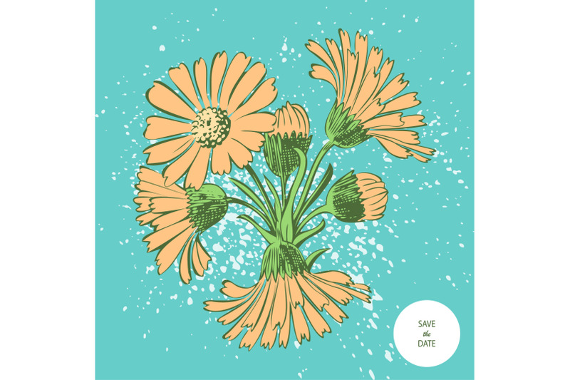 attractively-arranged-bunch-of-flowers-drawn-yellow-chrysanthemum-flow