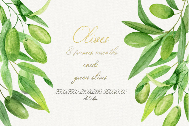 watercolor-green-olives-frame-wreath-card