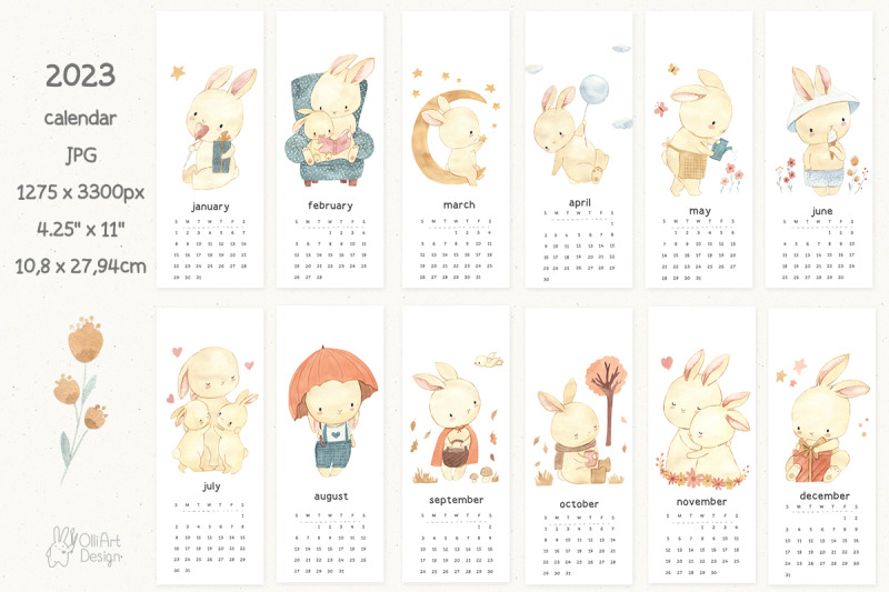 bunnies-and-calendar-2023-watercolor-clipart