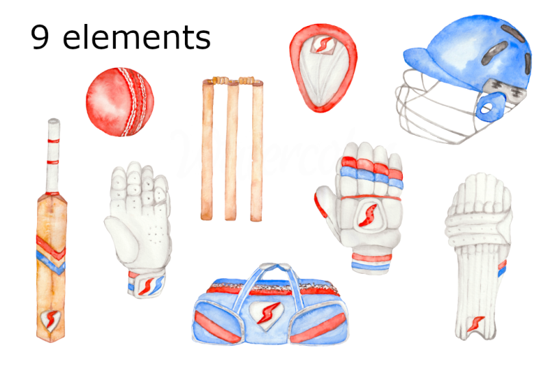 cricket-gear-watercolor-clipart