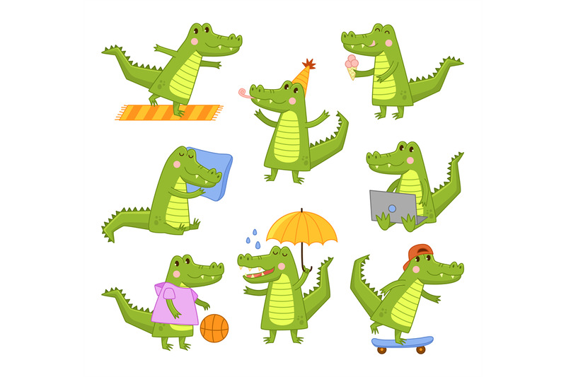 cute-cartoon-crocodile-aligator-mascot-in-different-activities-funny