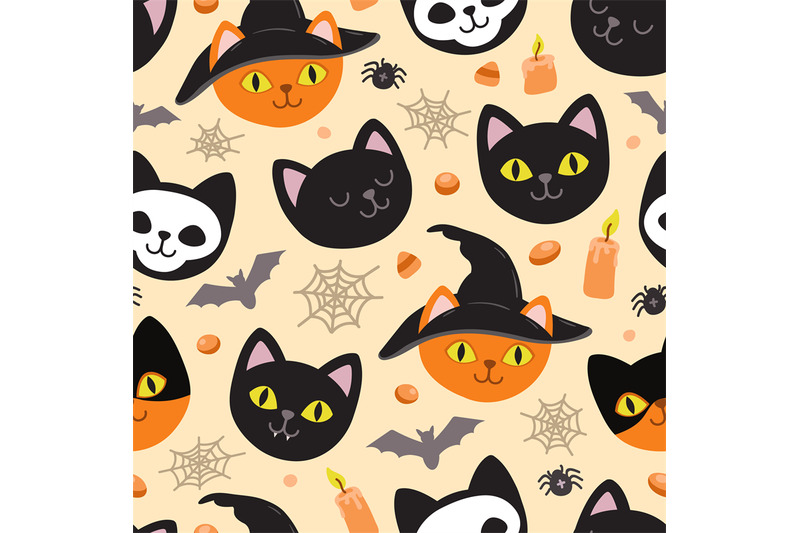 ghost-cat-pattern-spooky-halloween-kittens-faces-horror-animals-and