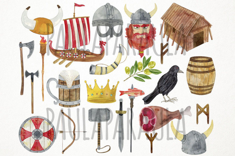 watercolor-vikings-clipart-scandinavian-clipart-nordic-warriors