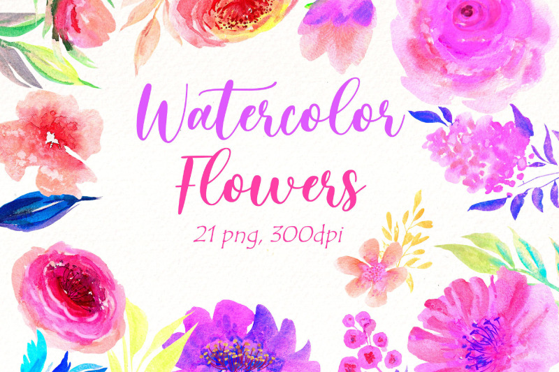 watercolor-bright-flowers-clipart-bundle-pink-floral-png