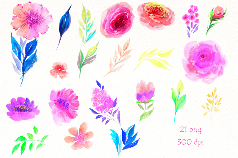 watercolor-bright-flowers-clipart-bundle-pink-floral-png