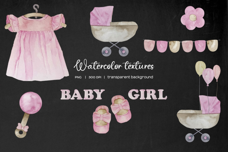 watercolor-cute-pink-baby-girl-birth-announcement-clipart