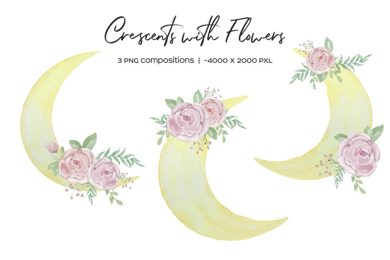 watercolor-crescent-moon-and-stars-with-flowers-clipart-png