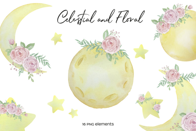 watercolor-crescent-moon-and-stars-with-flowers-clipart-png