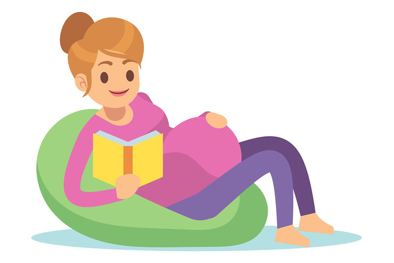 pregnant-woman-reading-book-on-couch-leisure-time