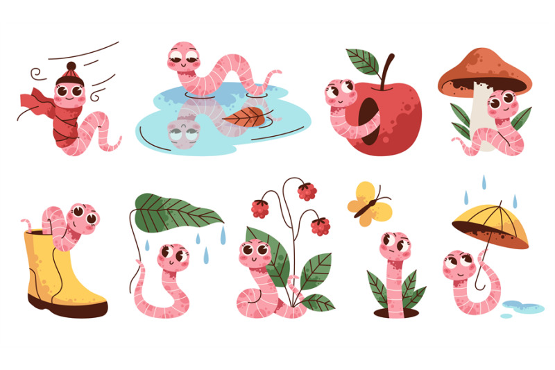 soil-worm-characters-earthworms-mascots-different-items-and-activiti