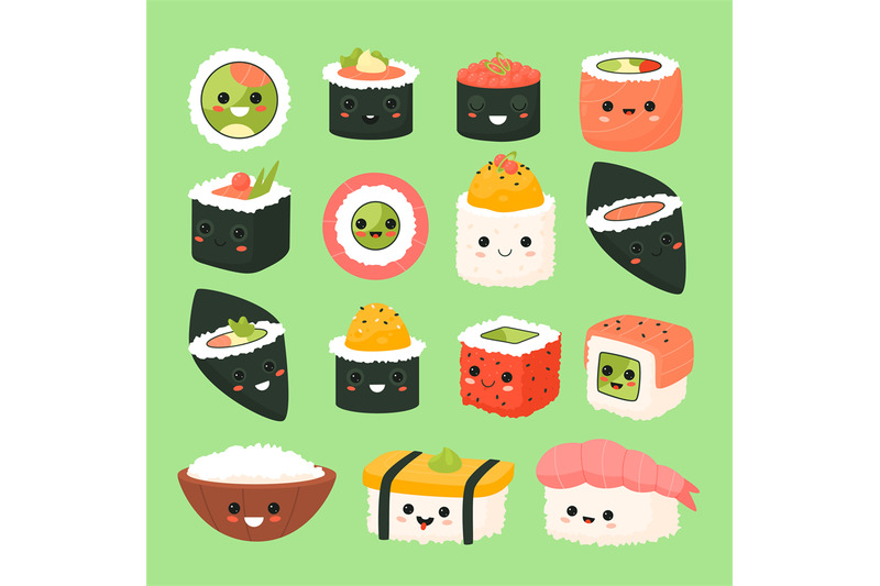 funny-japanese-food-rolls-and-sushi-cartoon-characters-kawaii-comic