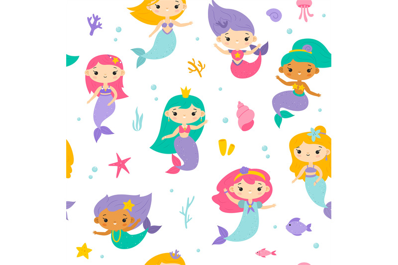 cute-seamless-mermaids-pattern-funny-little-underwater-princesses-wit