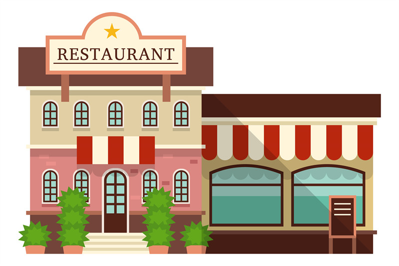 restaurant-front-beautiful-building-facade-with-awning-and-greenery