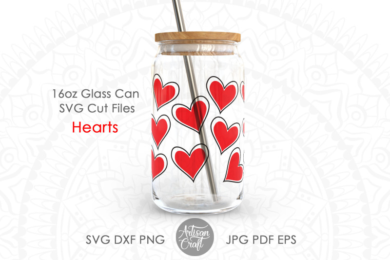 Heart Wrap SVG, 16oz can glass wraps SVG, valentines svg By Artisan