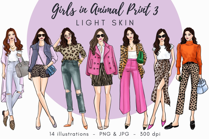 girls-in-animal-print-3-light-skin-watercolor-fashion-clipart