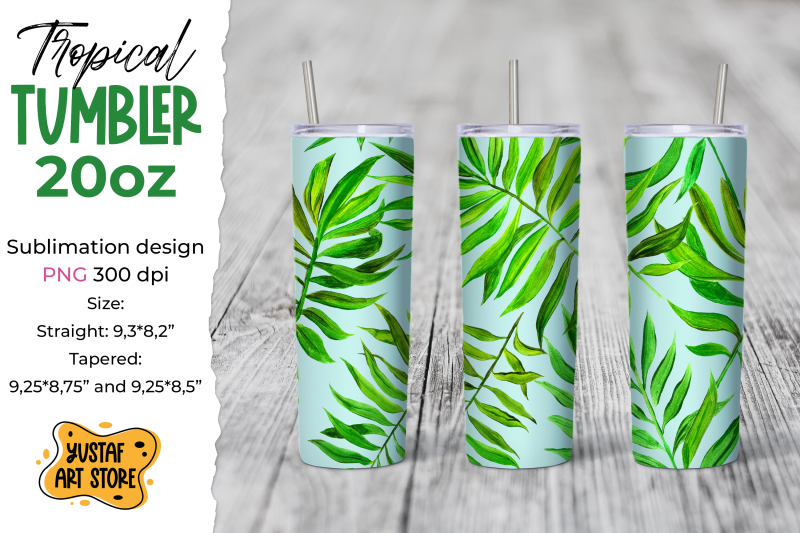 tropical-leaves-tumbler-sublimation-template-summer-tumbler