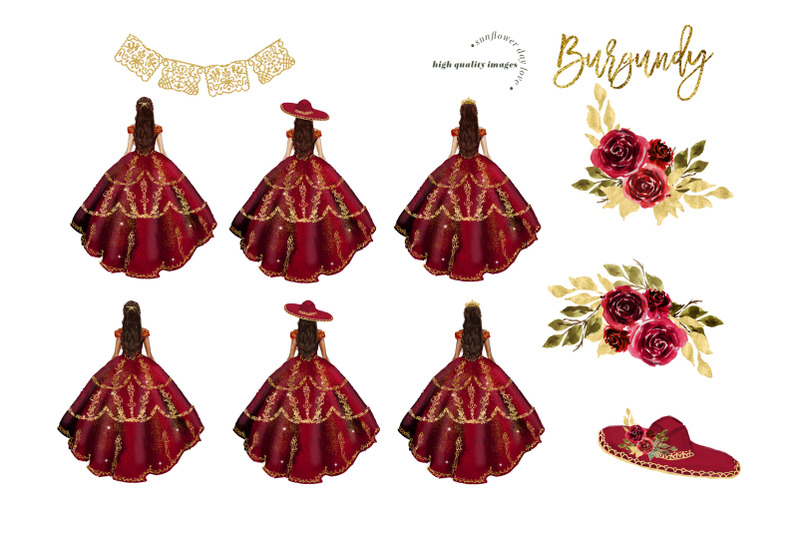 burgundy-amp-gold-princess-dress-clipart-burgundy-flowers-clipart