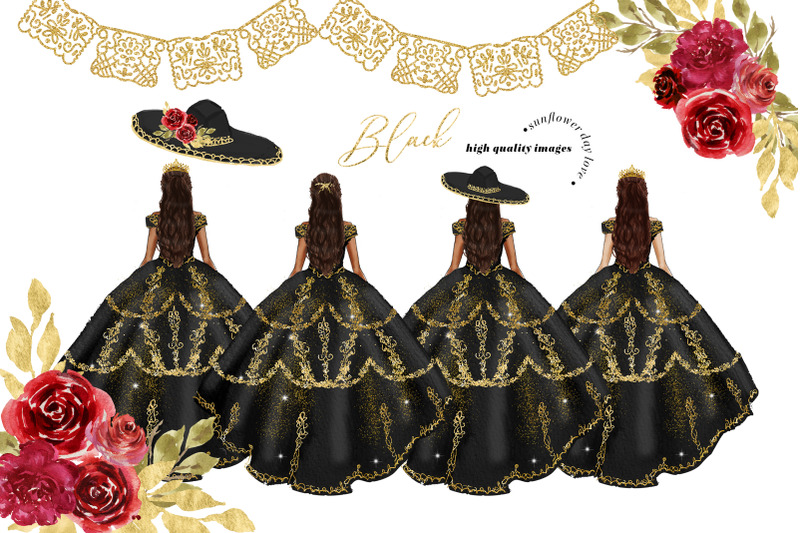 black-and-gold-princess-clipart-red-and-gold-flowers