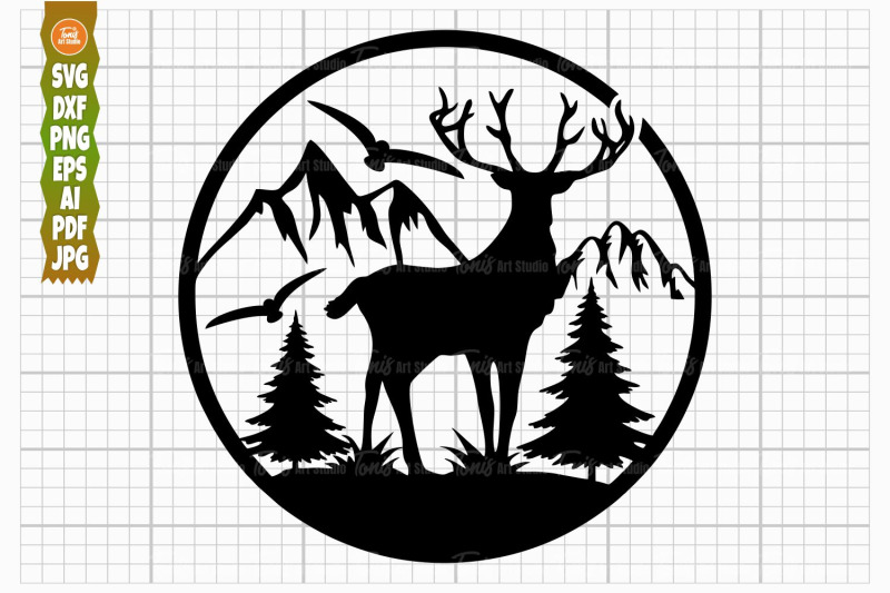 wildlife-scene-svg-deer-cut-file-mountain-svg
