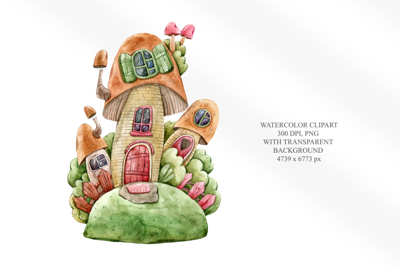 watercolor-cute-mushroom-house-clipart-illustration-1-png