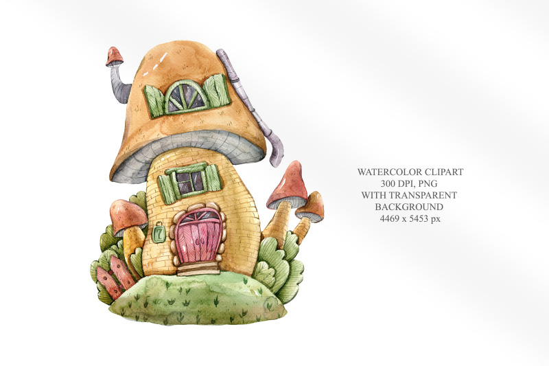 watercolor-cute-mushroom-house-clipart-illustration-1-png